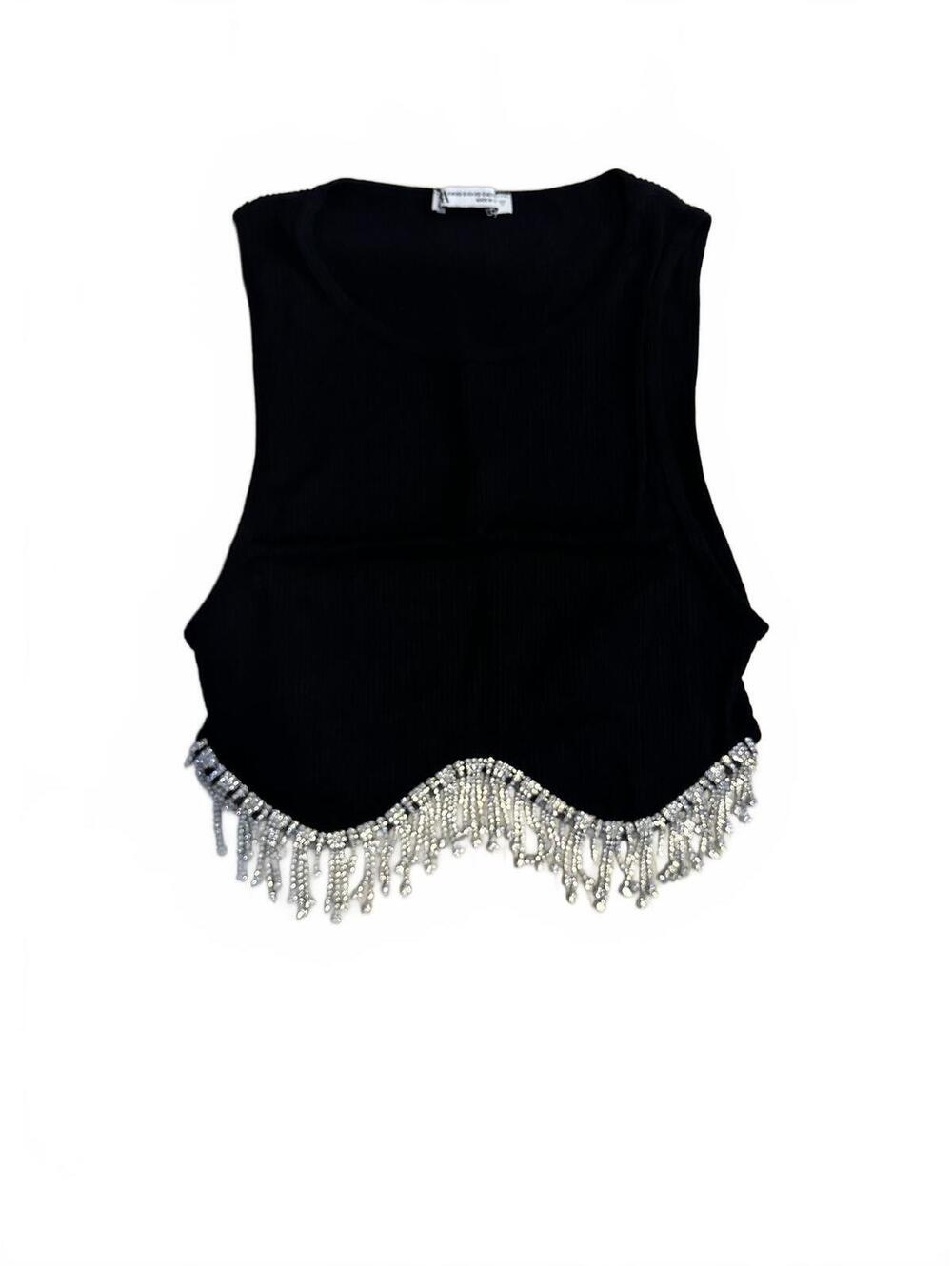 Zara black sleeveless beaded hem crop top